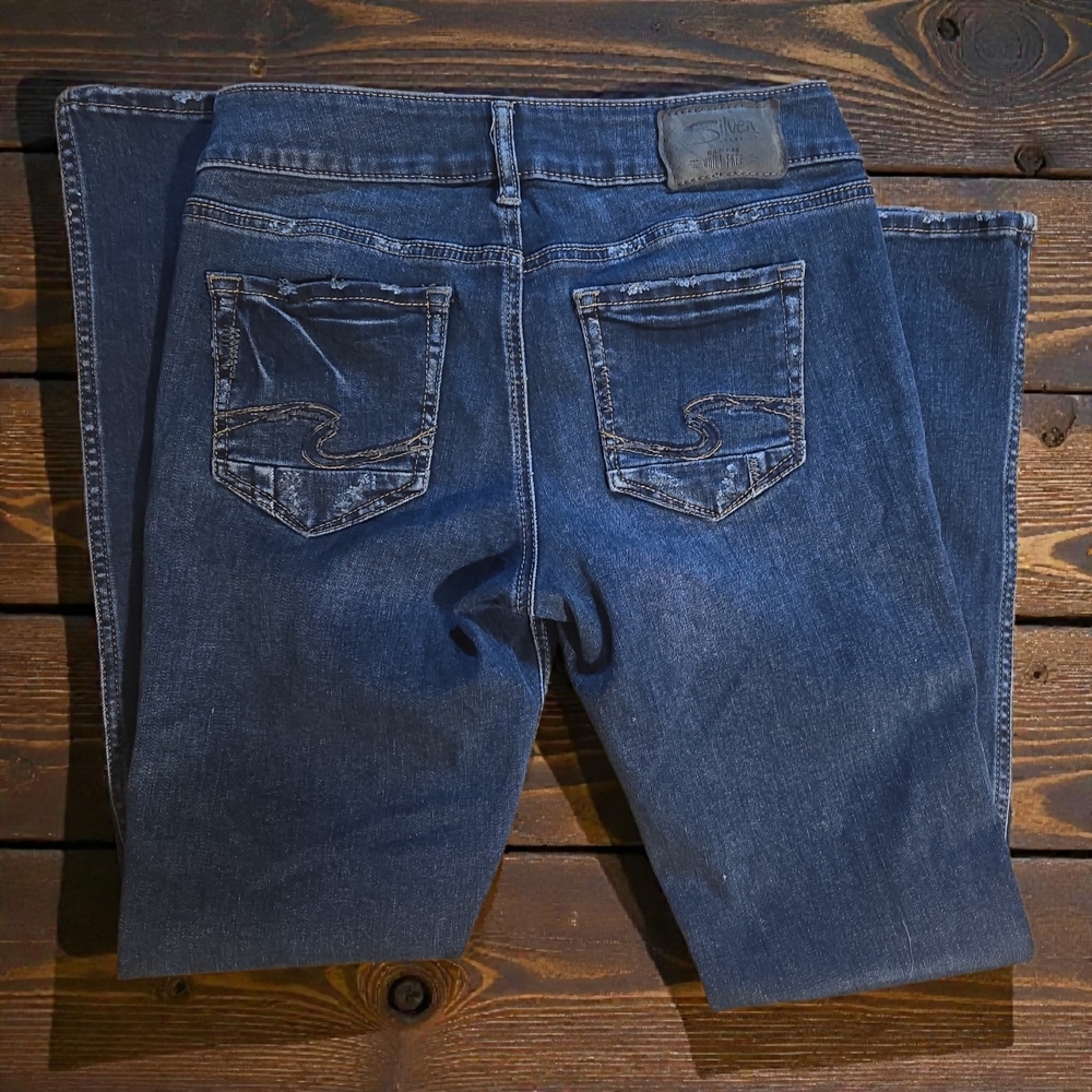 Silver Jeans Women's Distressed Style Straight Leg‎ in Deep Blue - Picture 2 of 9